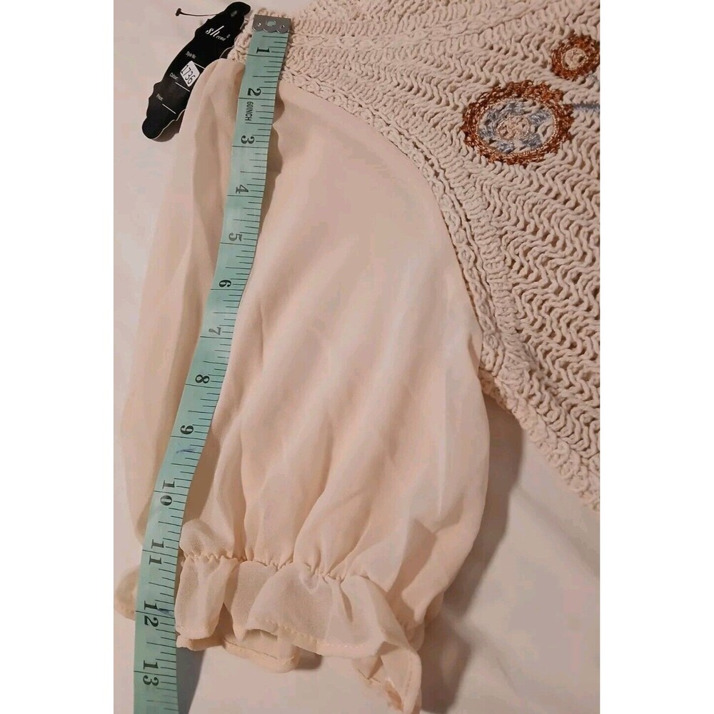 NWT Baby Doll Korean Boho Sheer Crochet Top/Blouse with Embroidery for Women-S - Picture 6 of 8
